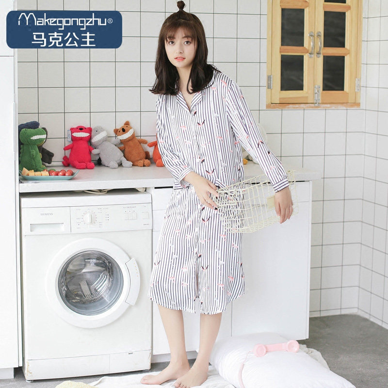 mark princess pajamas Borneol Long sleeve Shirt collar Nightdress Cardigan Mid length version stripe silk pajamasin the Lingerie/Men's underwear/Tracksuit , Lingerie  category - from Buy2taobao.com to provide professional Taobao agent buy service