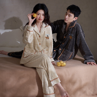 马克公主法兰绒情侣睡衣女秋冬款可爱卡通加厚冬天可外穿家居服男