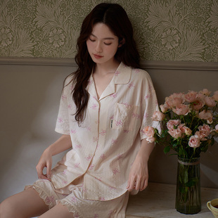 马克公主可出门睡衣女夏季新款纯棉甜美可爱蝴蝶结短袖少女家居服