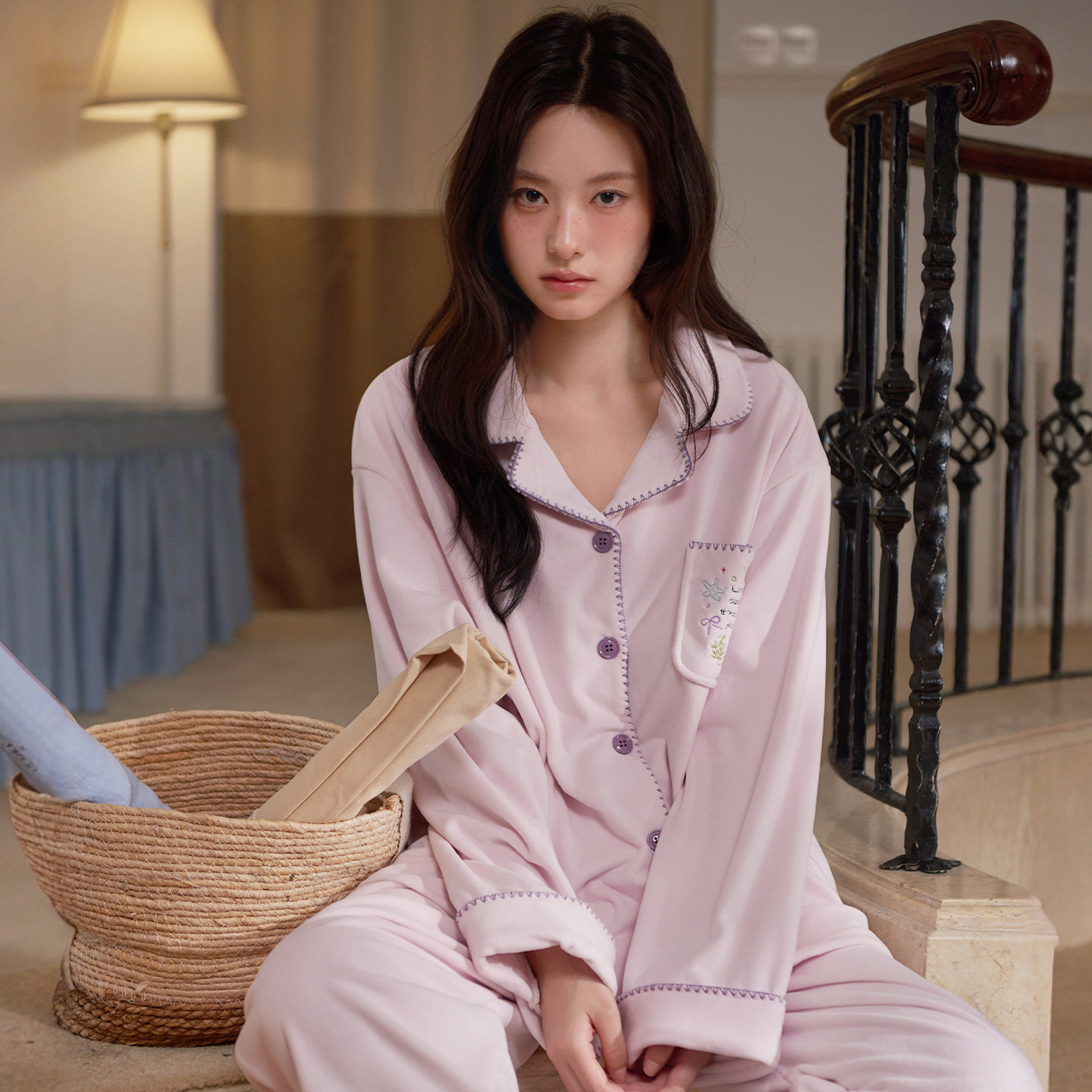 马克公主可爱少女睡衣女秋冬海岛绒卡通撞色薄绒套装可外穿家居服