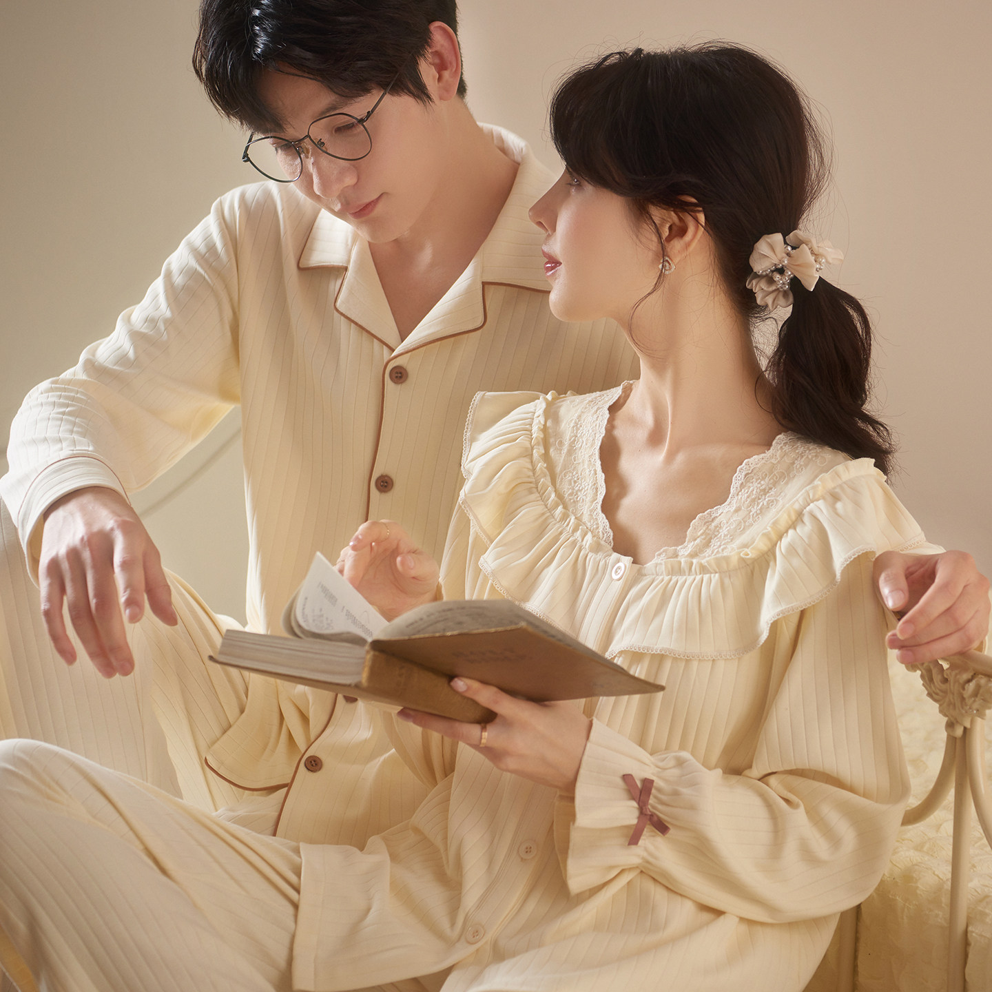 马克公主情侣睡衣女纯棉长袖2026年新款春秋甜美高级感男士家居服