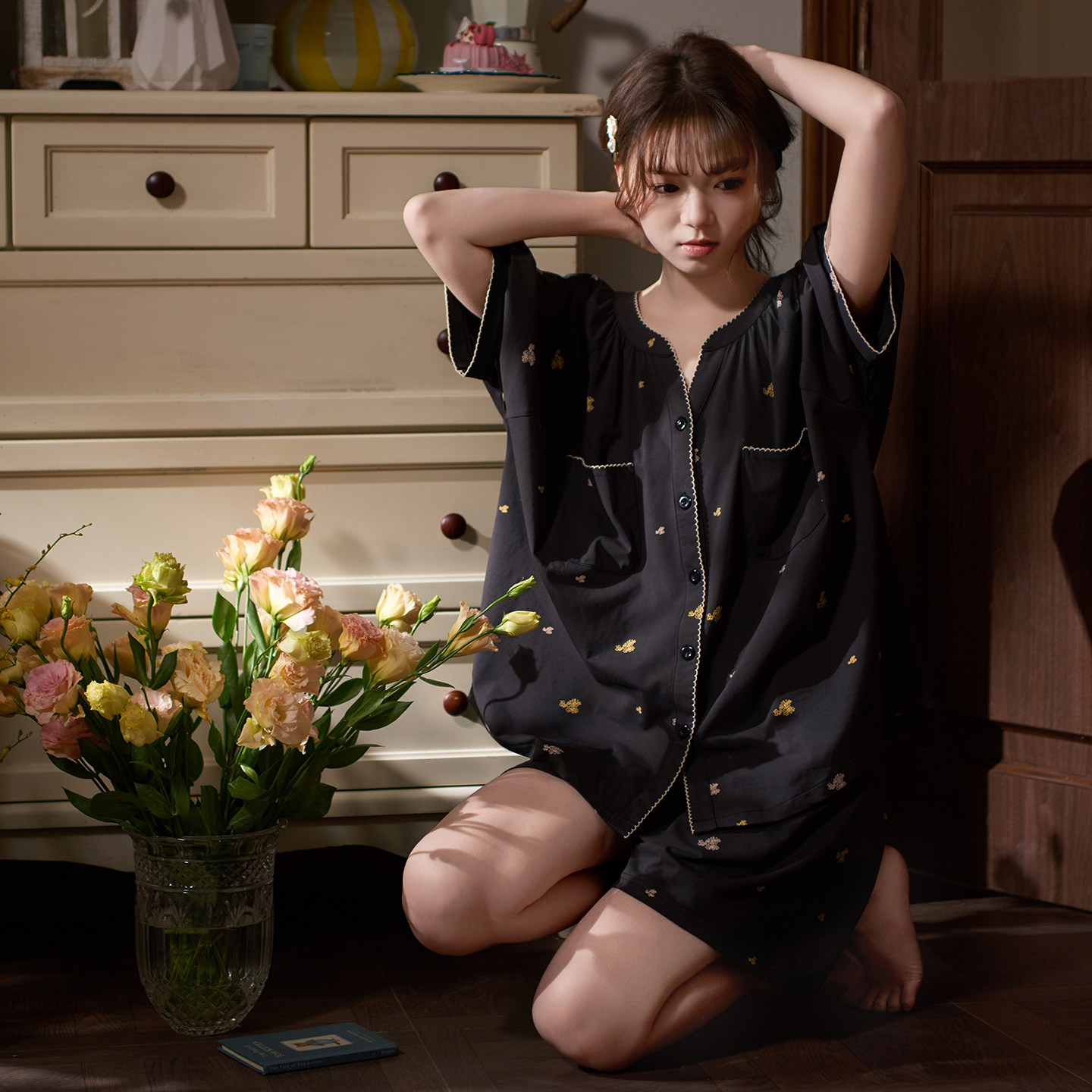 马克公主黑色睡衣女夏高级感洋气