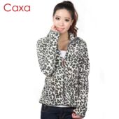 修身 抓绒衣女冲锋服内胆摇粒绒连帽外套开衫 保暖 豹纹冬季 Caxa