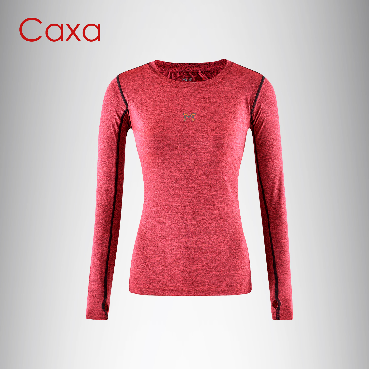 caxa女款速干圆领长袖T恤马拉松运动紧身服跑步快干衣离子面料