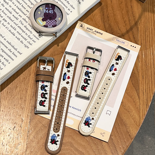 适用于小米watch5手表表带女款S441mm可爱彩印watchS3/S2兔子新款智能color2高级运动男JW秋冬季替换腕带配件