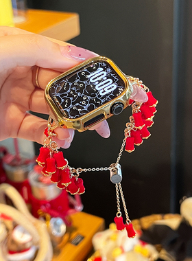 适用小米9pro手环表带新年红鞭炮红米手表4/5秋冬季绒面8pro新款链式7Pro高级感REDMI WATCH6运动JY智能腕带