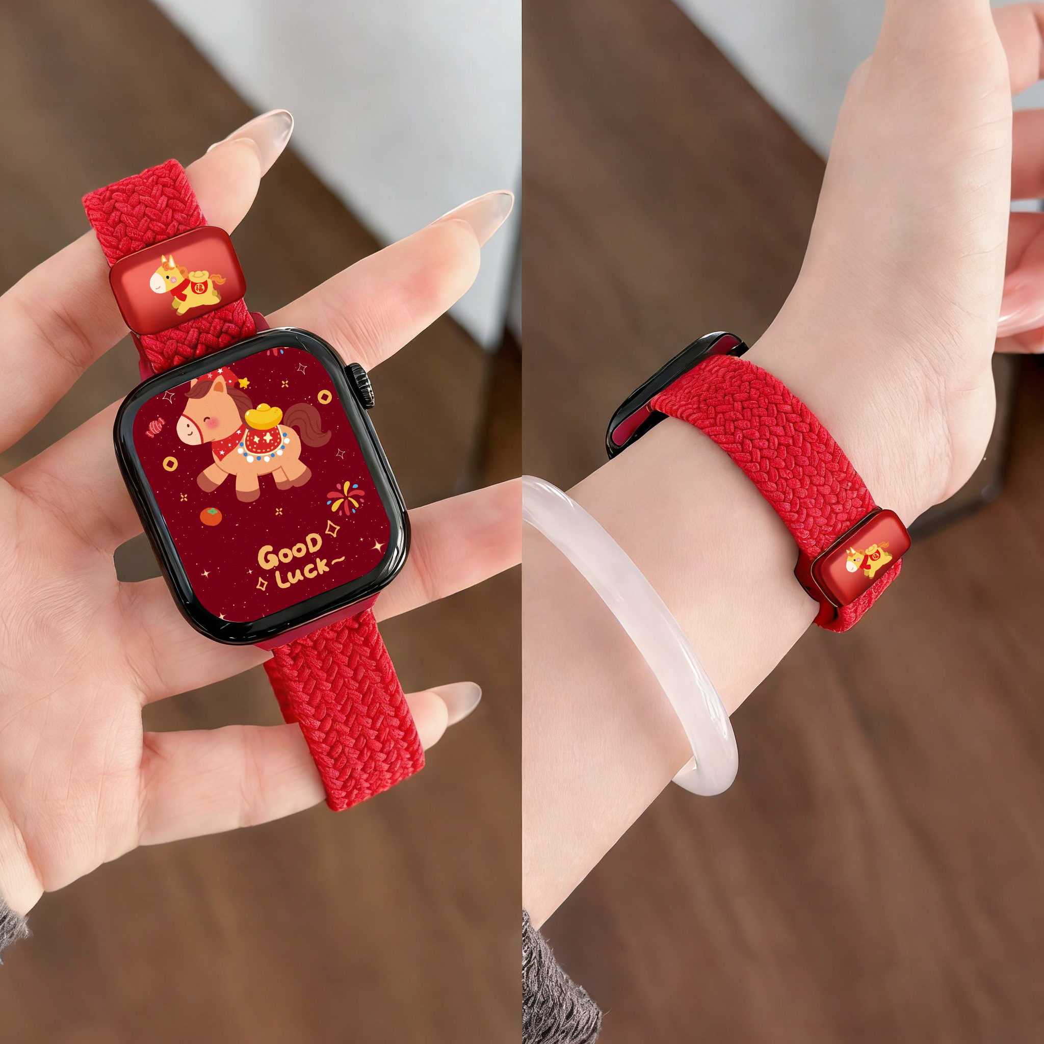 【鸿运当头】适用于iwatchs11表带新年红AppleWatch10/9秋冬款YS小蛮腰尼龙s8镭射磁吸扣7尼龙手表se小众女生,智能设备,智能手表手环表带/腕带,淘宝优惠券,粉丝福利购,淘宝优惠卷