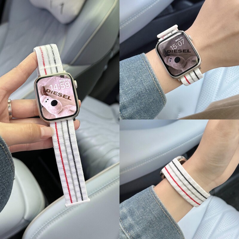 适用Applewatch表带iwatch9苹果手表S8新款ultra尼龙回环S7运动s10智能男生女款秋冬透气41/45mm专用金属腕带图片