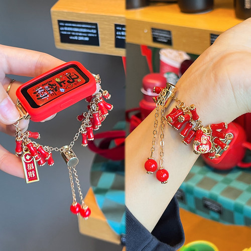 【招财进宝】适用于华为手环10表带新品9NFC新年红串珠8秋冬季荣耀10/9男女款7高级感6pro链式JY运动智能腕带