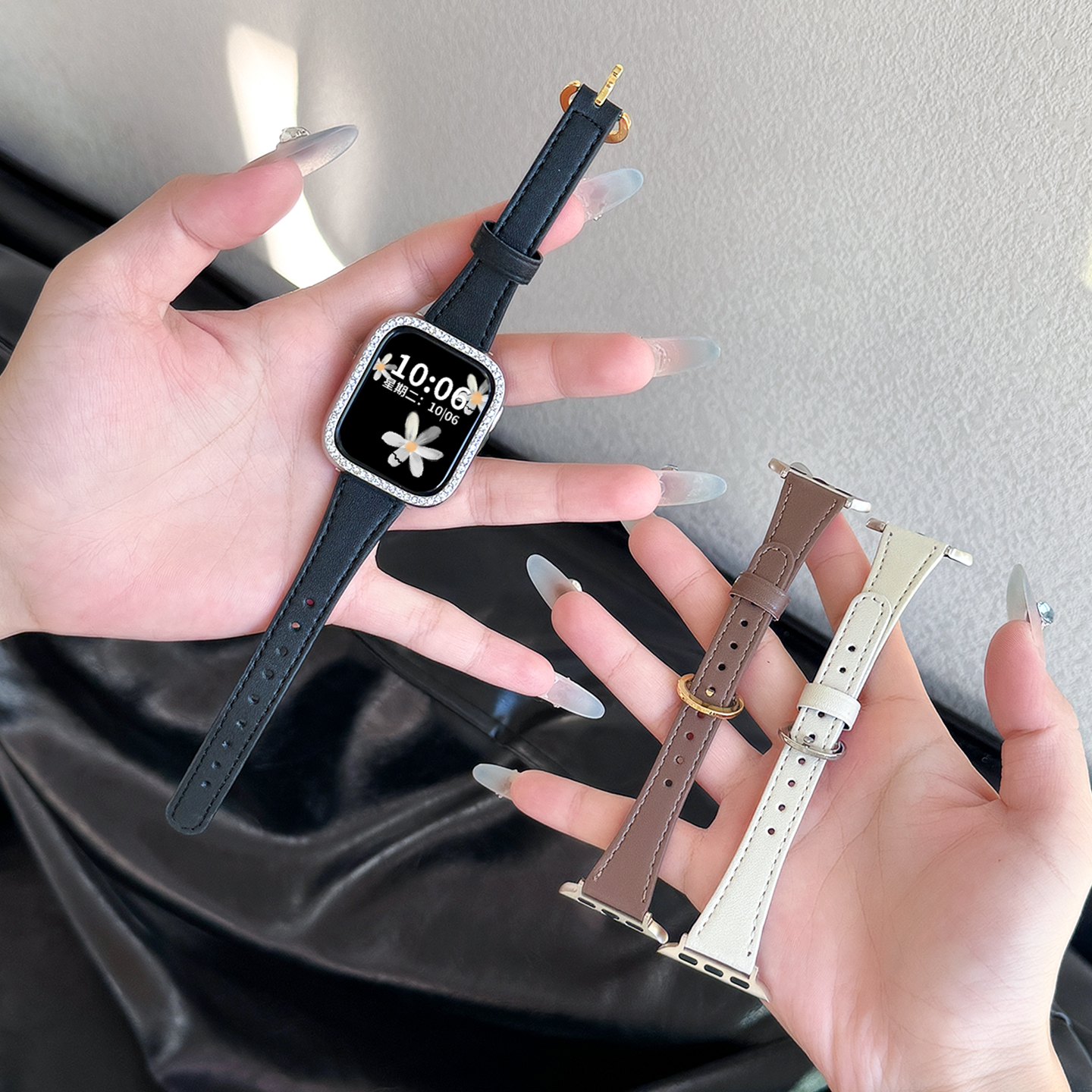 适用于苹果手表iwatch表带s10新款高级感皮质s11女款se3专用小蛮腰ultra马蹄扣s9/8男生秋冬季XL运动智能腕带