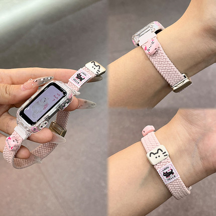 适用华为手环10表带band9/8新款手表腕带尼龙编织磁吸荣耀10高级感猫咪女款7nfc保护套壳夏天XL智能运动配件