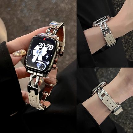 适用华为fit4手表表带闪钻新款FIT4Pro皮质滑梯蝴蝶扣女生HUAWEI Watch FIT4腕带运动智能手表FIT3夏高级创意