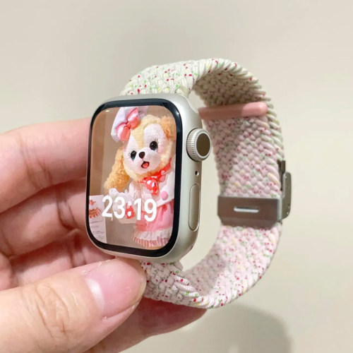 适用iwatch10苹果手表s9表带Applewatch11尼龙编织ultra金属s8手表带S7拼色watch小众女款保护壳透气秋冬高级