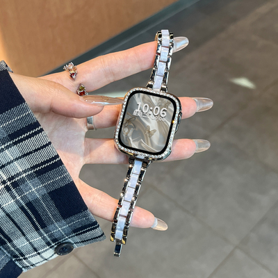 适用苹果手表表带s10新款iwatch s11金属树脂镶钻壳腕带AppleWatchS9防摔保护壳s87智能运动se夏天替换配件