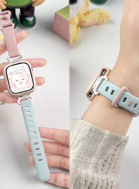 适用于苹果手表表带s11新款iwatch s10硅胶8字扣AppleWatch高级感女款s987猫耳se保护套秋冬季XL运动智能腕带