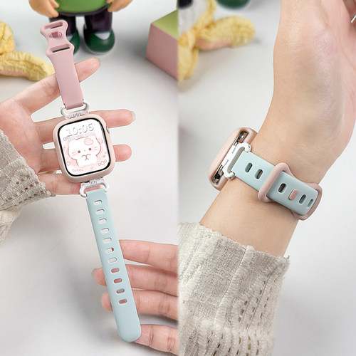 适用于苹果手表表带s11新款iwatch s10硅胶8字扣AppleWatch高级感女款s987猫耳se保护套秋冬季XL运动智能腕带