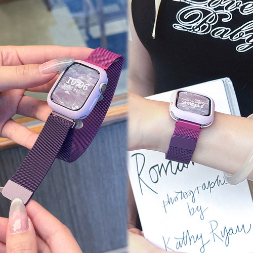 适用于荣耀手表5表带honor watch5新款升级渐变乌梅子酱米兰磁吸荣耀4腕带男女生运动智能高级夏天非原装配件