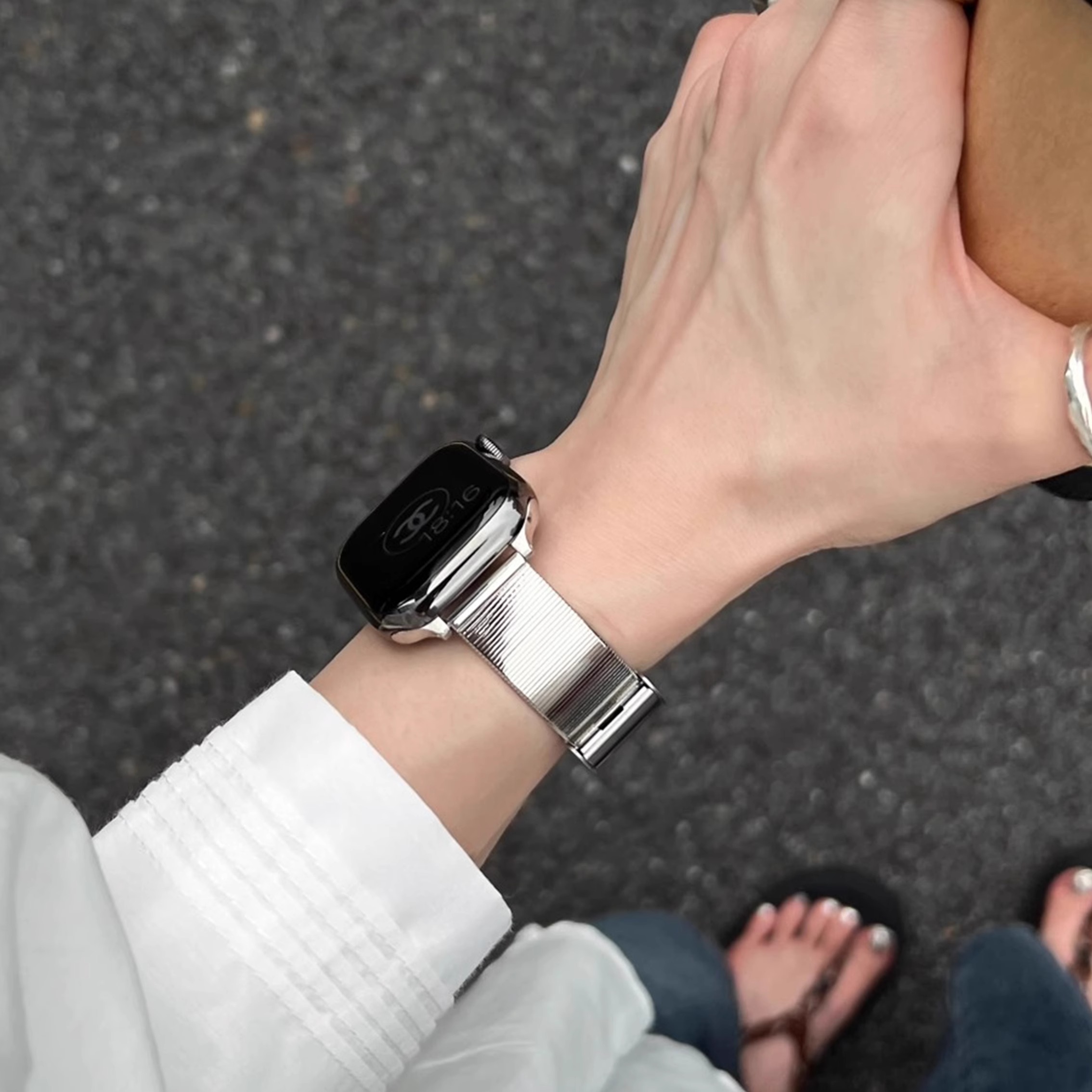 适用华为fit4手表表带watch FIT4Pro新款智能腕表fit3/2/1代金属编织卡扣女款小香风JY夏天高级时尚运动女生