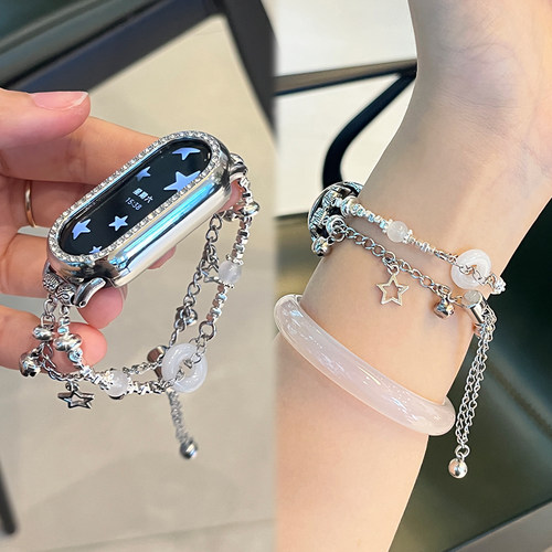 适用于小米手环10表带新款手表Xiaomi9陶瓷版岁岁平安串珠8nfc女款铃铛7运动智能6/5夏季透气保护套壳XL配件