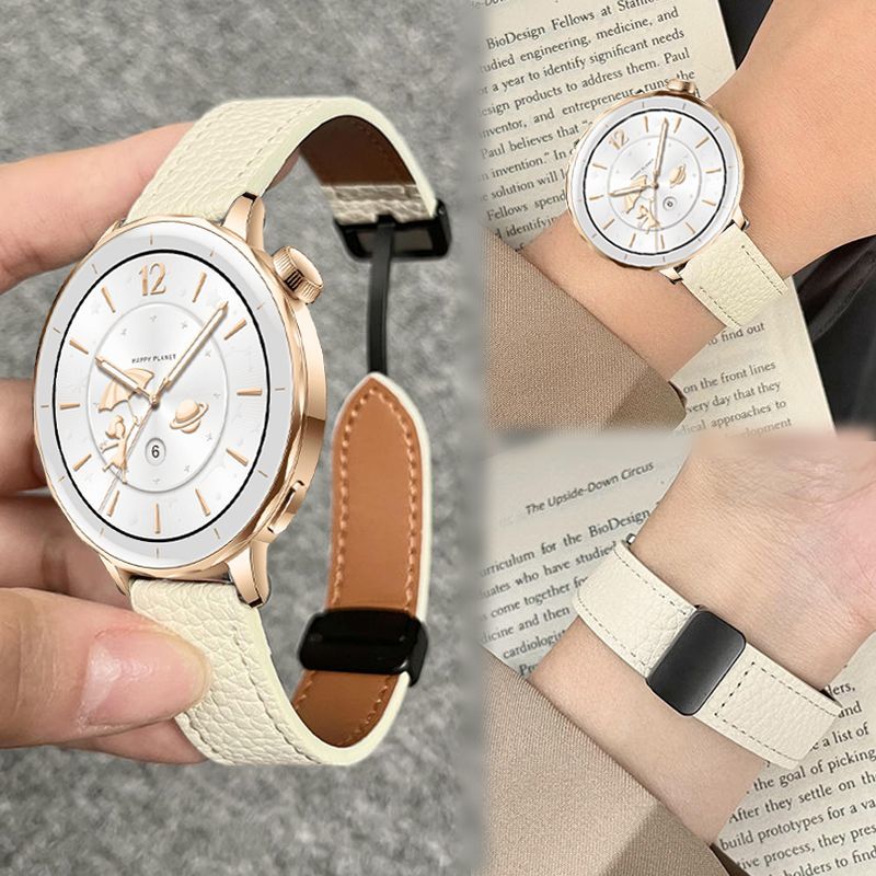 适用于OPPO X2mini表带新品Watch X女款手表时尚荔枝纹磁吸扣真皮4Pro手腕带18mm高颜值智能3运动版夏天男士2