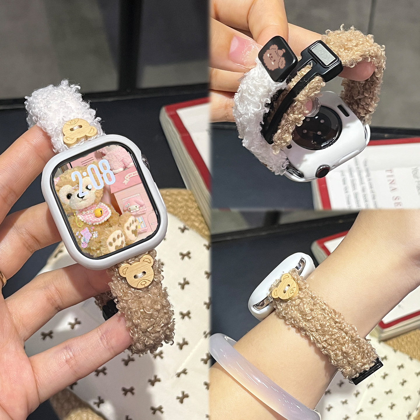 适用于华为fit4手表表带watch FIT4Pro新款小熊摇粒绒毛fit3运动智能腕带fit2/1女款保护套壳XL秋冬季高级感