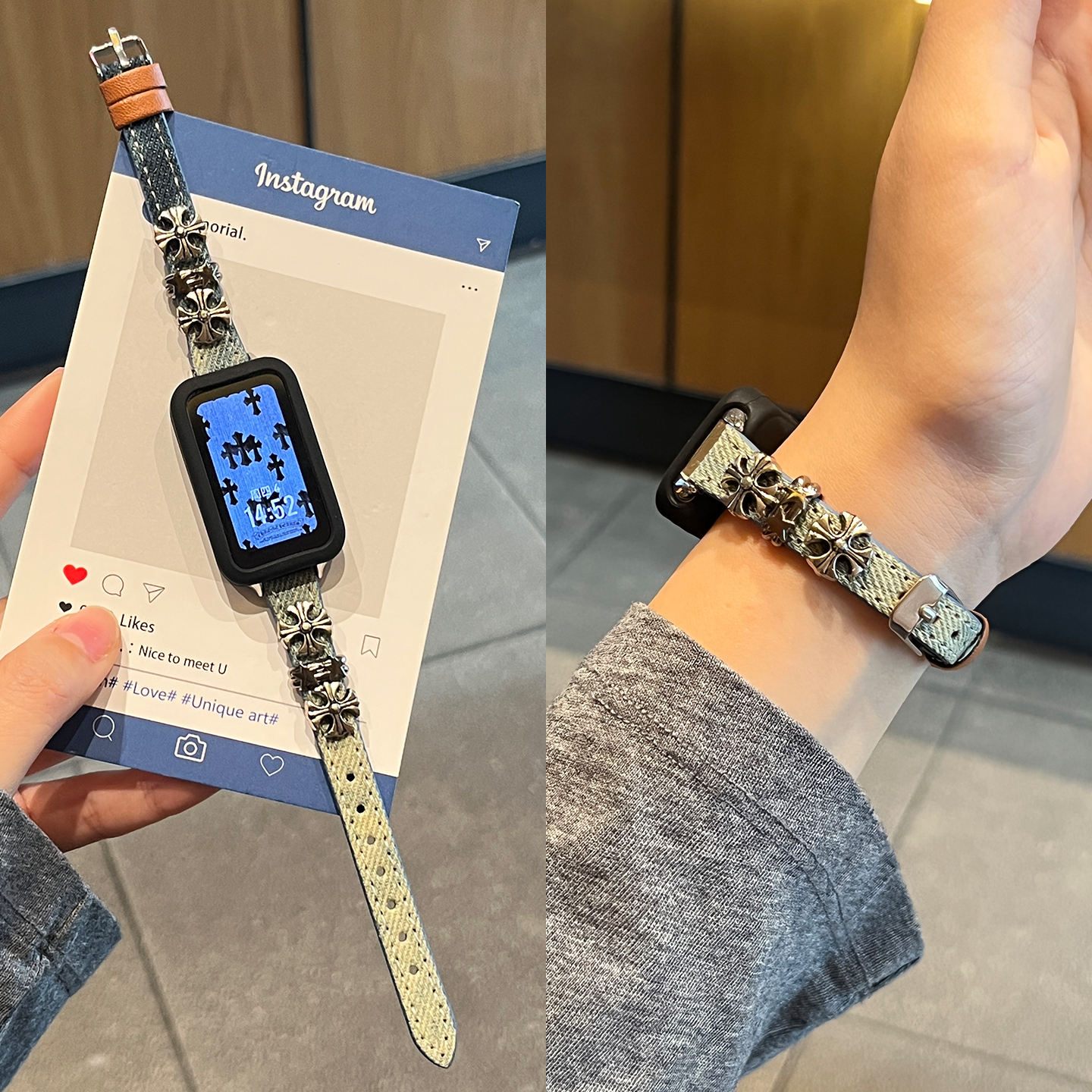 适用华为手环10表带band9智能8新款7nfc克罗心时尚牛仔运动手表腕带女高级感JY女款荣耀10/9男秋冬季专用配件