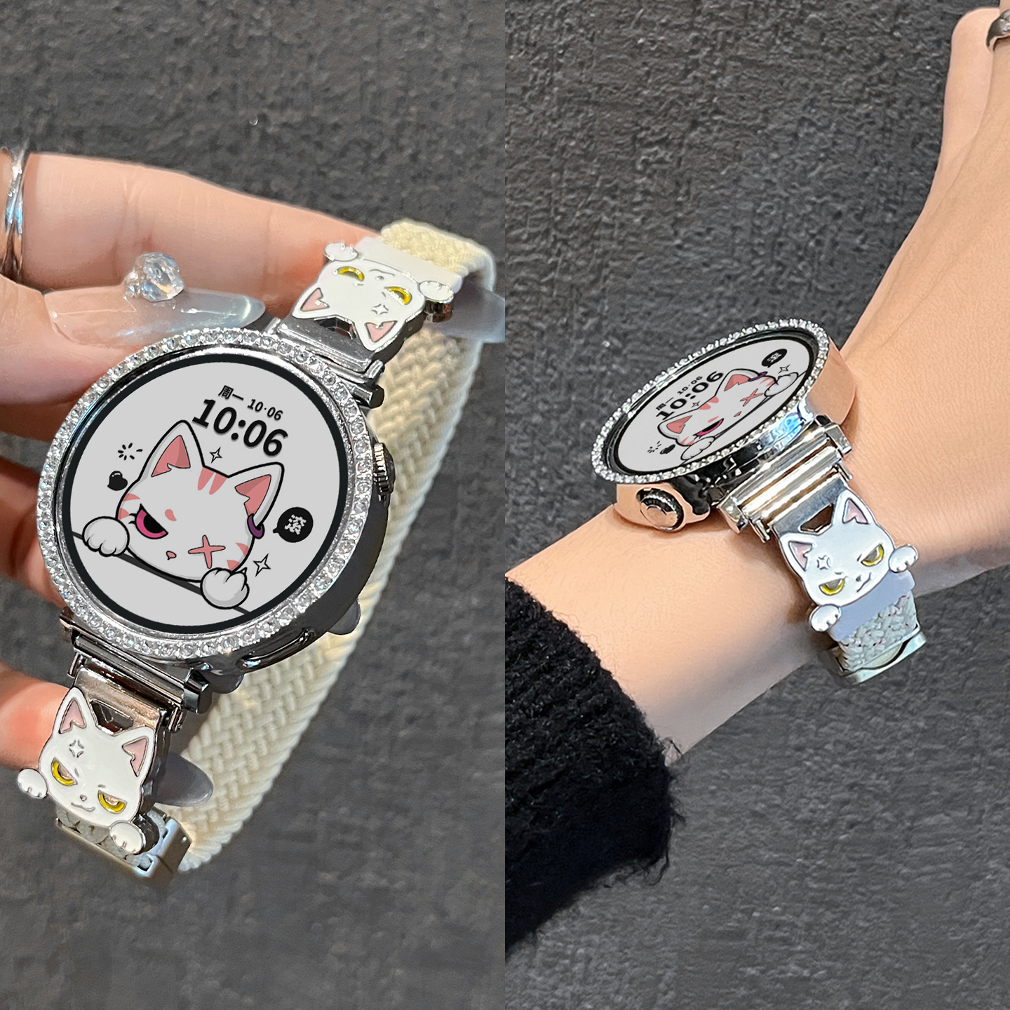 适用华为gt6手表表带gt5女款智能GT4编织watch5尼龙gt6Pro新款招吉猫磁吸运动腕带男WATCH4/3高级感JY秋冬季