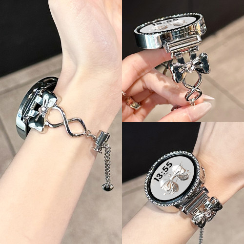 适用oppowatchx3mini手表带X2mini金属x3蝴蝶结镶钻OPPO S运动透气4Pro智能腕带18mm保护壳JY夏季女款高级感
