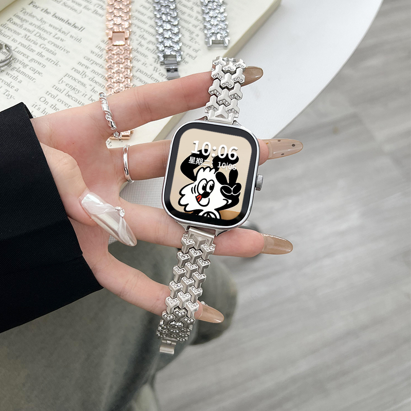 适用红米watch5表带4新款金属山纹甲手表Redmi 2/3青春版镶钻运动智能手环pro创意高级时尚腕带夏天ins女