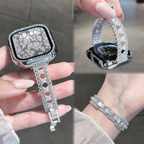 适用苹果手表iwatch表带s11金属S10女款新品手链智能s9蕾丝珍珠手镯腕表applewatch高级感JY夏天男S8设计感SE