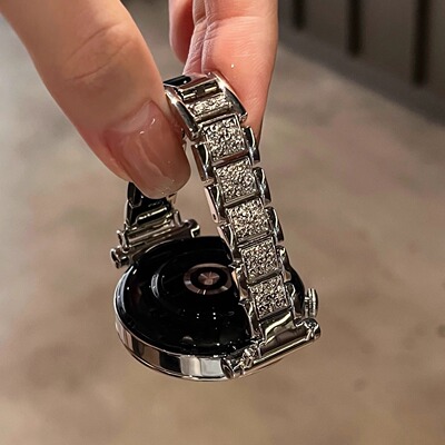 适用三星watch7表带WATCH6女款手表带GalaxyWatch5/4/3新款满钻金属5pro腕表智能女士手链高级女式轻奢创意JY