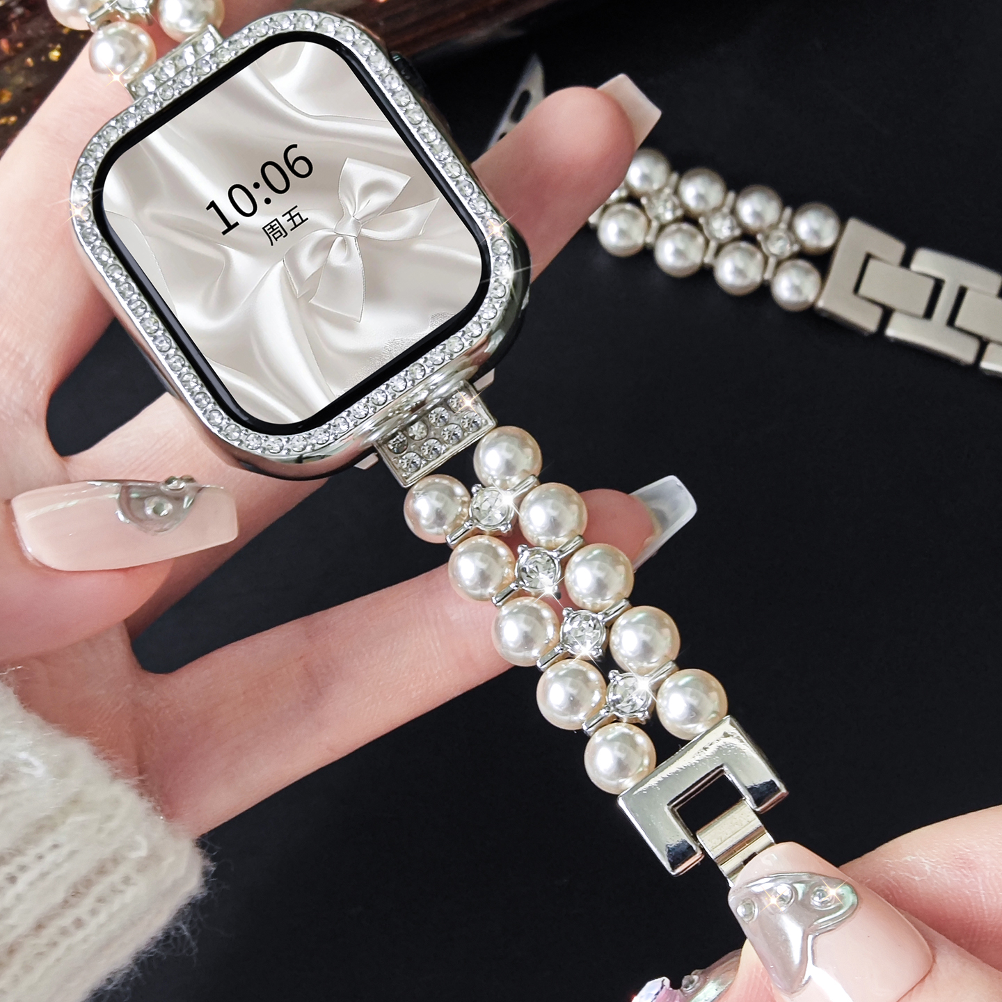 适用于华为fit3手表表带watch fit4女款智能腕表珍珠白镶钻FIT4Pro新款金属fit2/1代时尚JY秋冬保护壳高级感