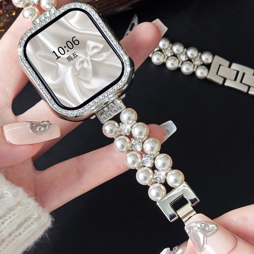 适用于华为fit3手表表带watch fit4女款智能腕表珍珠白镶钻FIT4/5Pro新款金属fit2/1代时尚JY秋冬保护壳高级