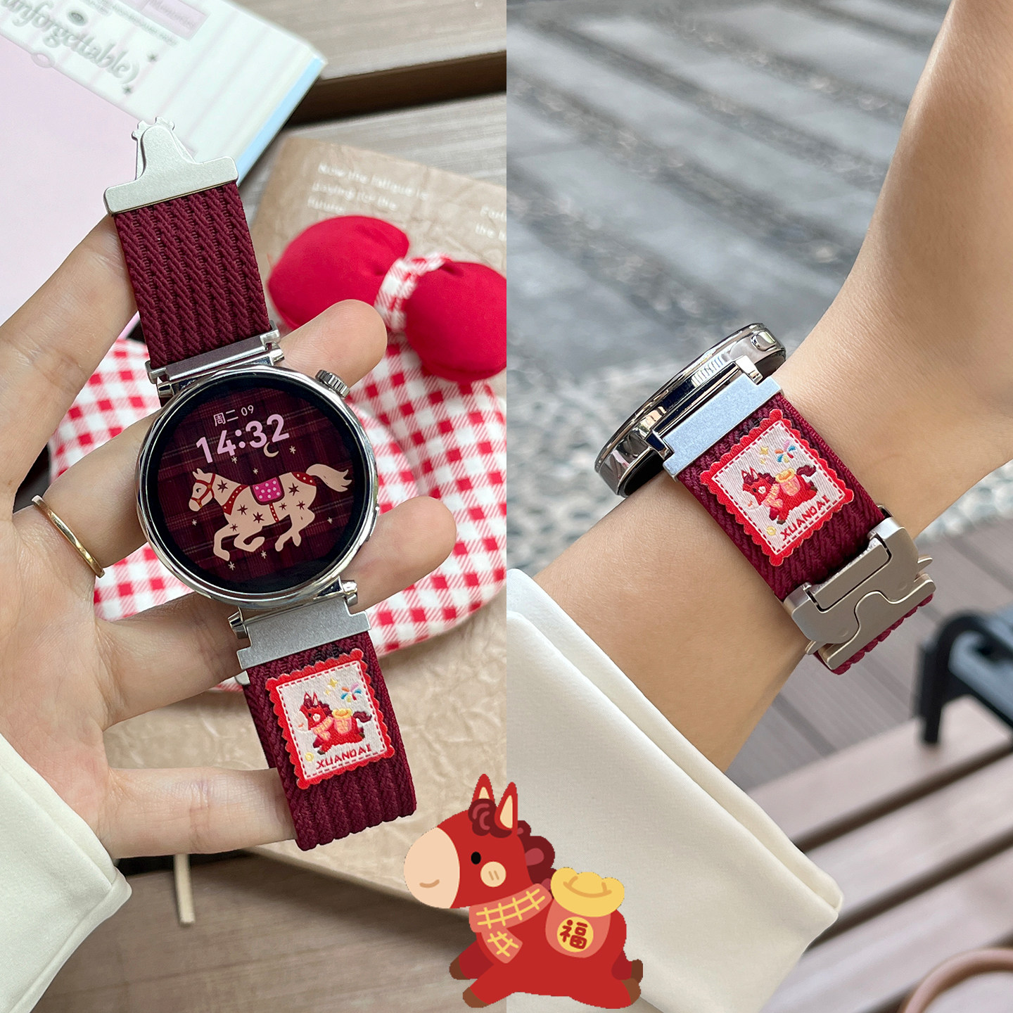 【马踏新春】新品适用华为gt6表带gt5新年红watch5马年GT4编织智能腕带降落伞扣运动手表JY男女款秋冬高级感,智能设备,智能手表手环表带/腕带,淘宝优惠券,粉丝福利购,淘宝优惠卷