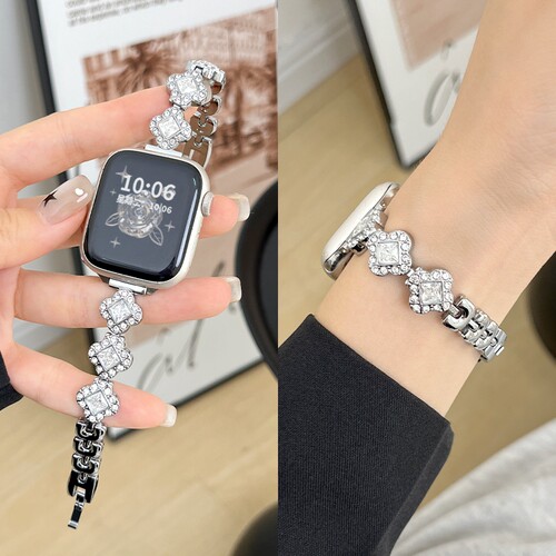 适用applewatch10表带S9手表s12苹果iwatch8金属表链S8女士watchSE高级S7小众镶钻链式s6女生时尚腕带配件