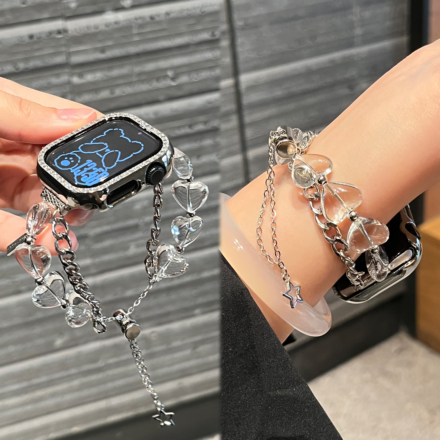 【心链流光】适用iwatch苹果手表表带s10新款s11串珠series10女款AppleWatchS9智能JY运动se3腕带秋冬高级感