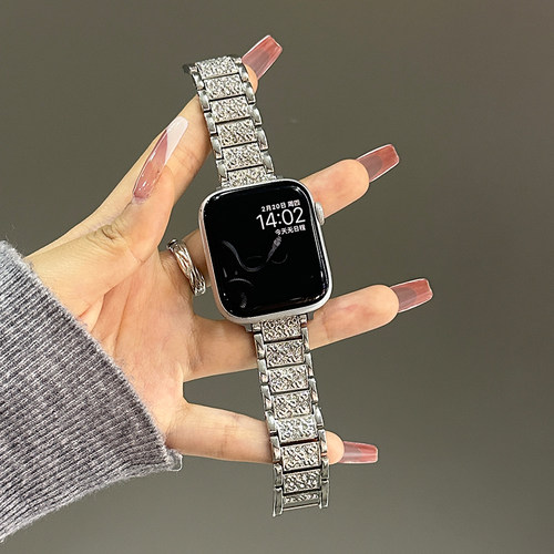 适用苹果手表表带s11新款满天星iwatch s9镶钻series10金属女士AppleWatch智能运动腕带s87654男女款轻奢JY