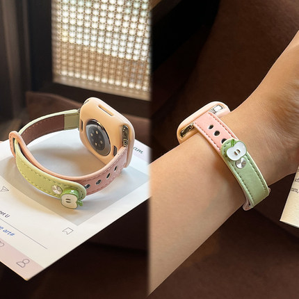 适用苹果手表表带s10新款iwatch s9腕带AppleWatch夏季超纤皮质s876高级感女款se防摔保护壳套XL智能透气配件