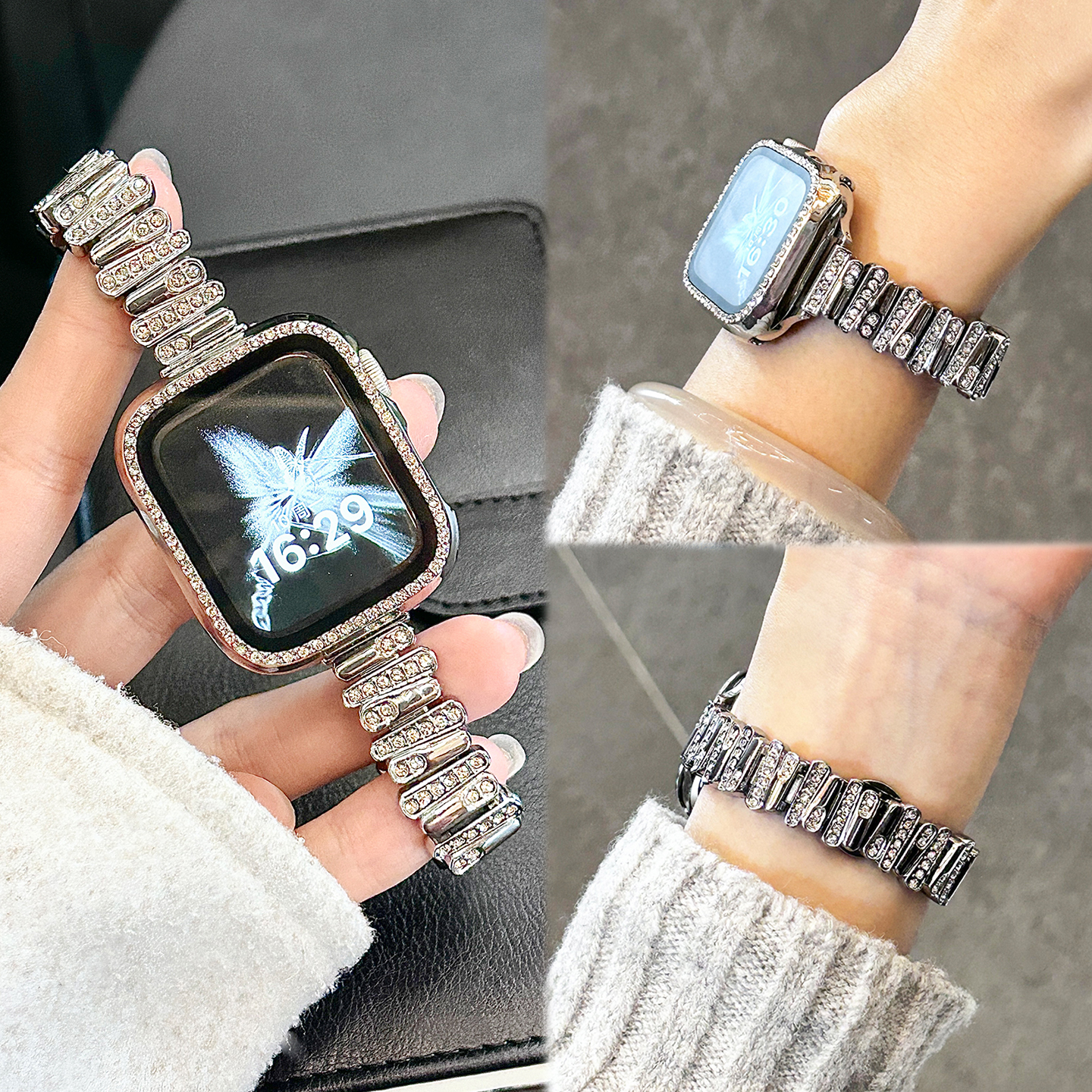 适用华为fit3手表表带不规则watch FIT4/4pro新款镶钻金属fit2智能运动腕带fit一二三代女生轻奢男女款高级