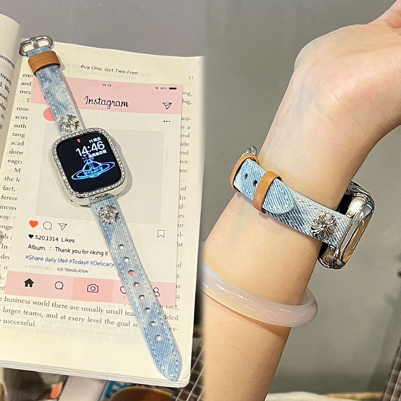 【克罗心】适用于苹果手表表带s10新款扎染iwatch s9牛仔布se运动智能series10女款AppleWatch876夏季XL配件