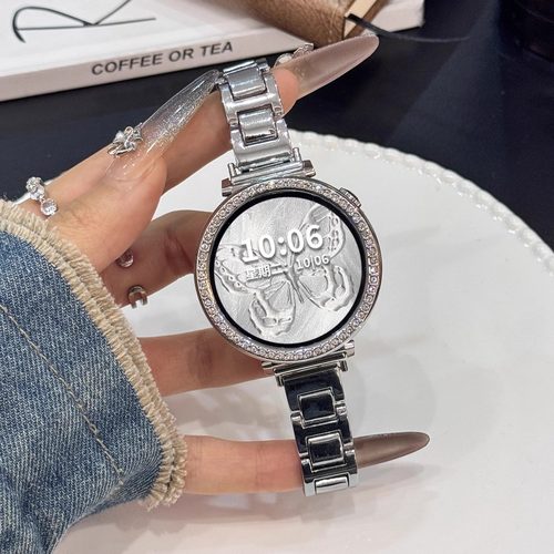 适用oppo watch x2mini表带女款蓝气球钢带WatchX2镶钻高级感保护套壳XL蝴蝶扣创意金属夏季智能运动替换配件