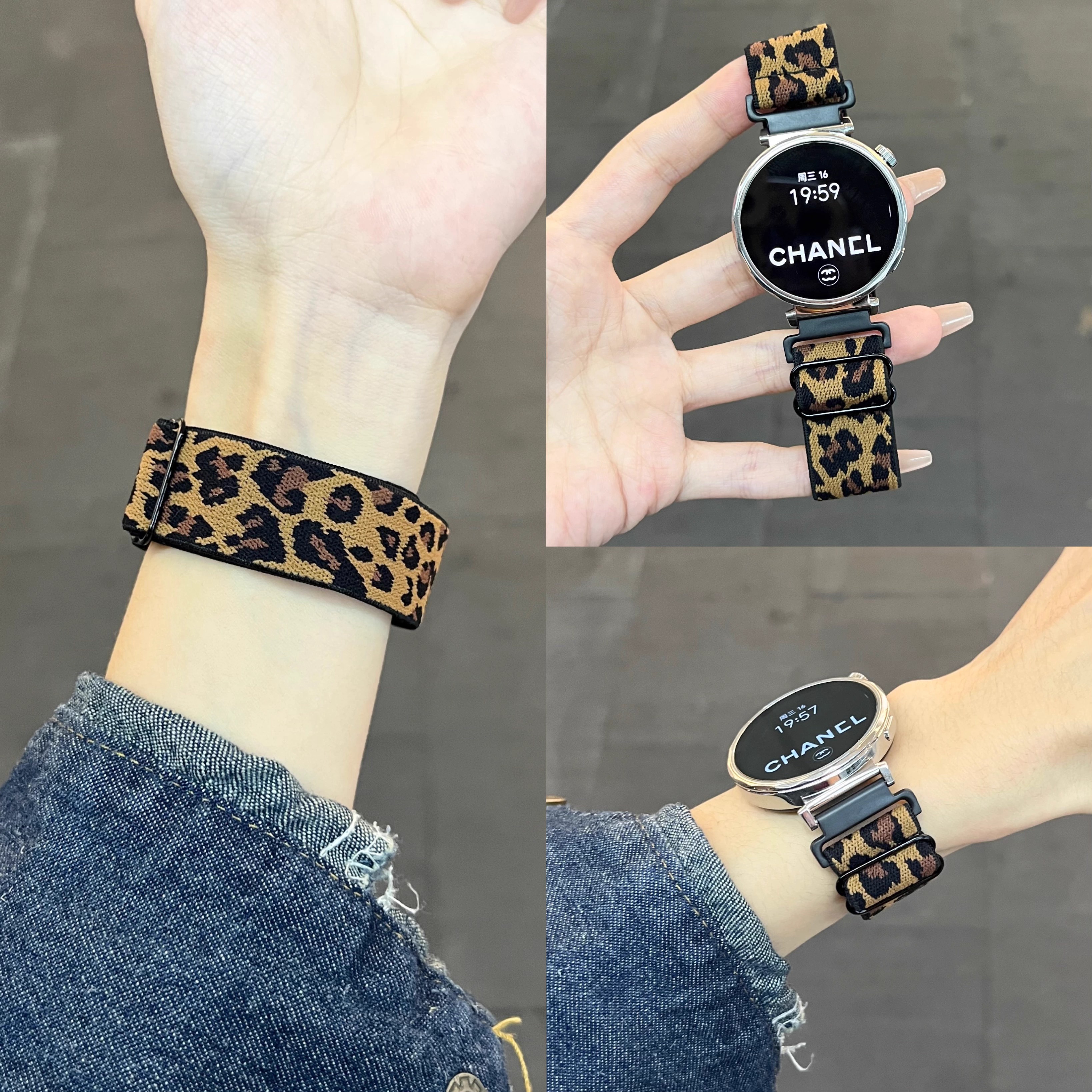 适用于oppo watch X2mini表带4pro尼龙x2女士豹纹弹力腕带watch2/3智能JY运动手表男女款X2 MINI夏季SE舒适