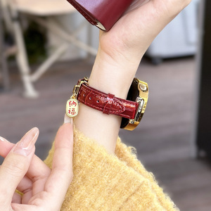 【招财纳福】适用于小米Watch S4表带女款41mm新年红竹节纹真皮时尚Xiaomi S3手腕带YS运动智能手表小米color
