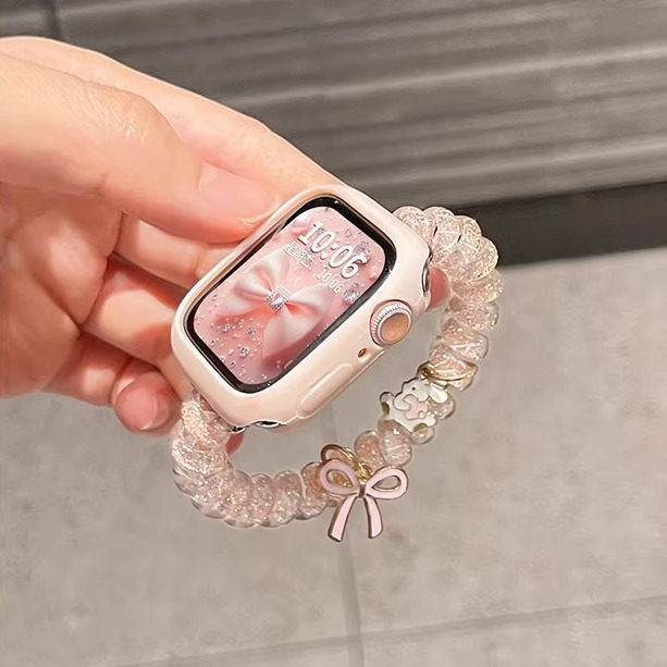 适用于苹果手表s11表带iwatch s10运动s9智能腕带AppleWatch s8女款高级感se3蝴蝶结电话线Ultra秋冬季XL发圈