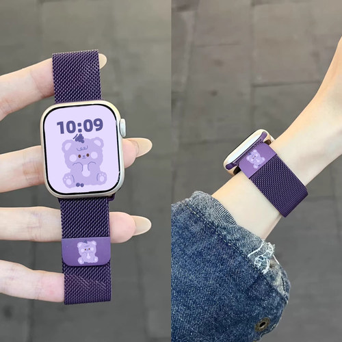 适用华为fit4手表表带新款WATCH FIT4/5Pro乌梅紫米兰卡通插画小熊磁吸扣fit3腕带男女生高级创意时尚fit2/1