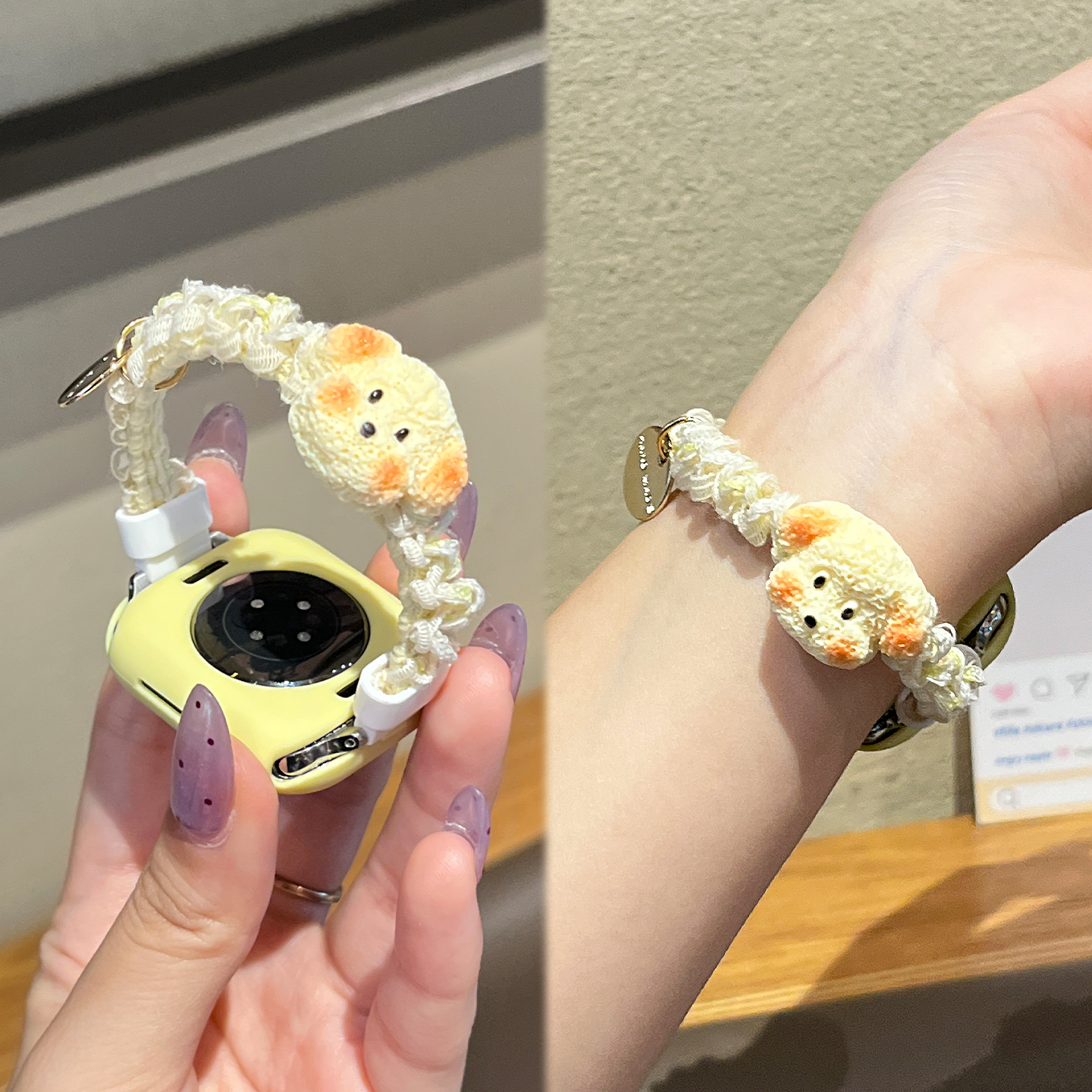 适用于苹果手表表带iwatch s11新款花边发圈s10小狗se3专用ultra秋冬series9保护套壳s876高级XL运动智能腕带