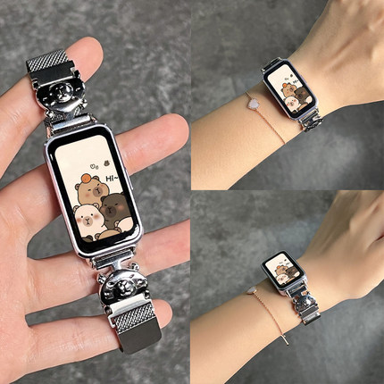 适用华为手环10表带新款可爱卡皮巴拉卡通小狗磁吸米兰band9/8女生腕带运动男智能荣耀9/7高级时尚创意夏6pro