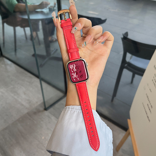 新年紅適用蘋果手表表帶s10版 iwatch11女式 真皮智能applewatch9運動s8款 7女生se秋冬高級感ultra 新款