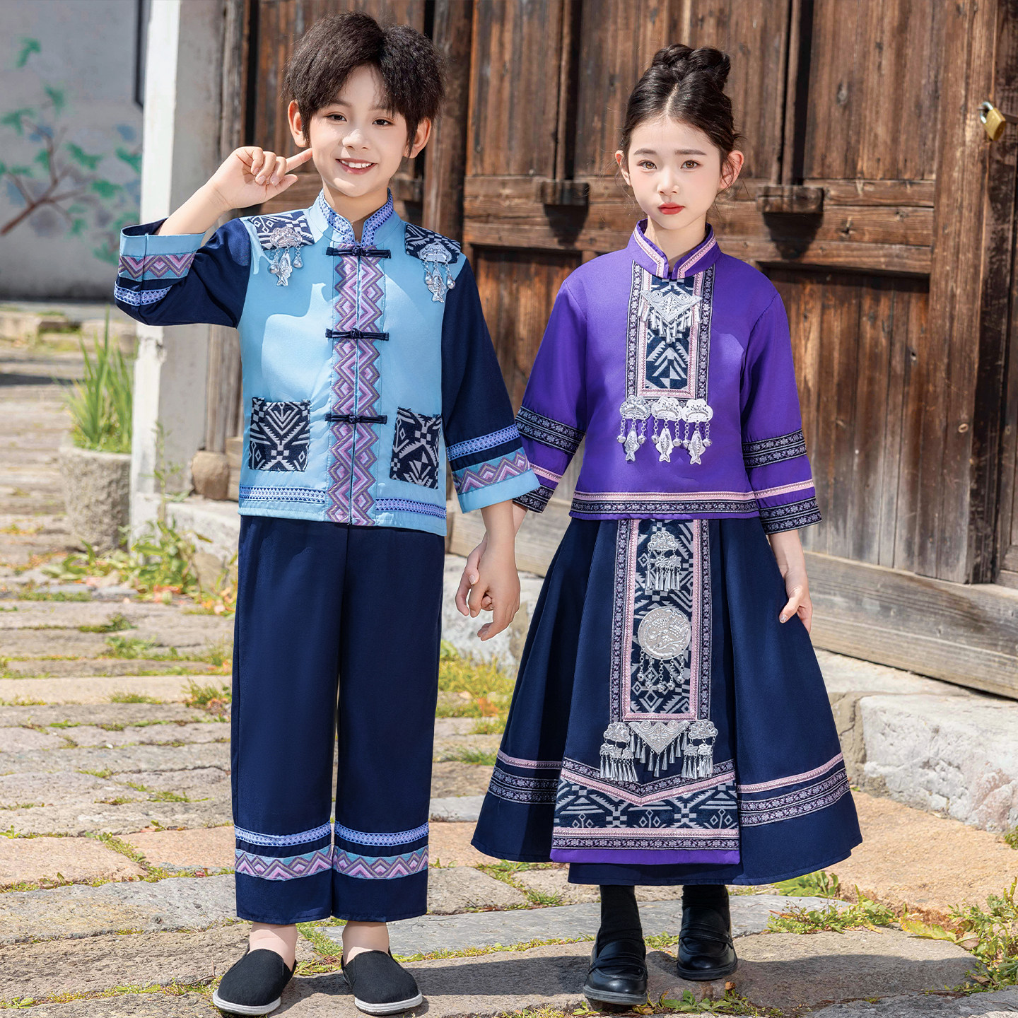 三月三民族服装儿童壮族少数广西瑶族女童哈尼族壮服演出服饰苗族