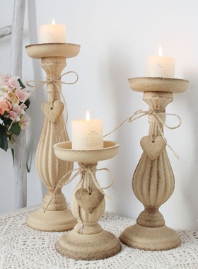 ins毛胚装饰烛台木质木粉压膜摆件北欧ins风拍摄朴素爱心婚礼道具